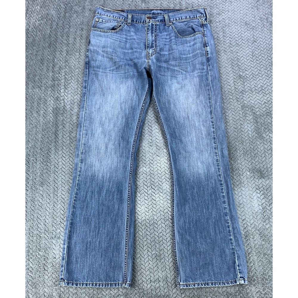 Levi 527 Jeans Mens 36x32 (Fits 36x31) Blue Bootcut Med Wash Faded Whiskers